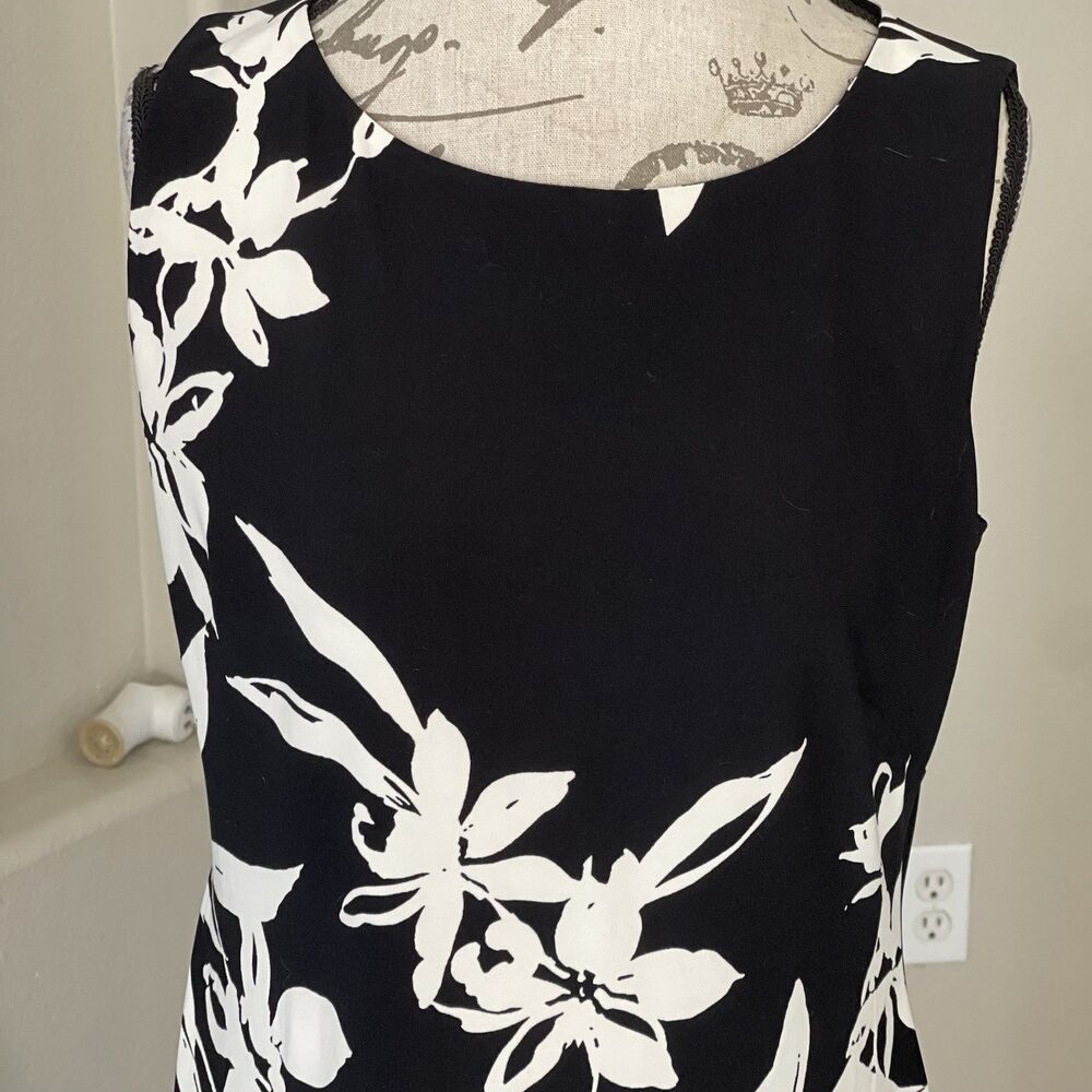 American Living Womens Dress Sz 10 Black White Floral Sheath Sleeveless Stretch - Picture 5 of 12
